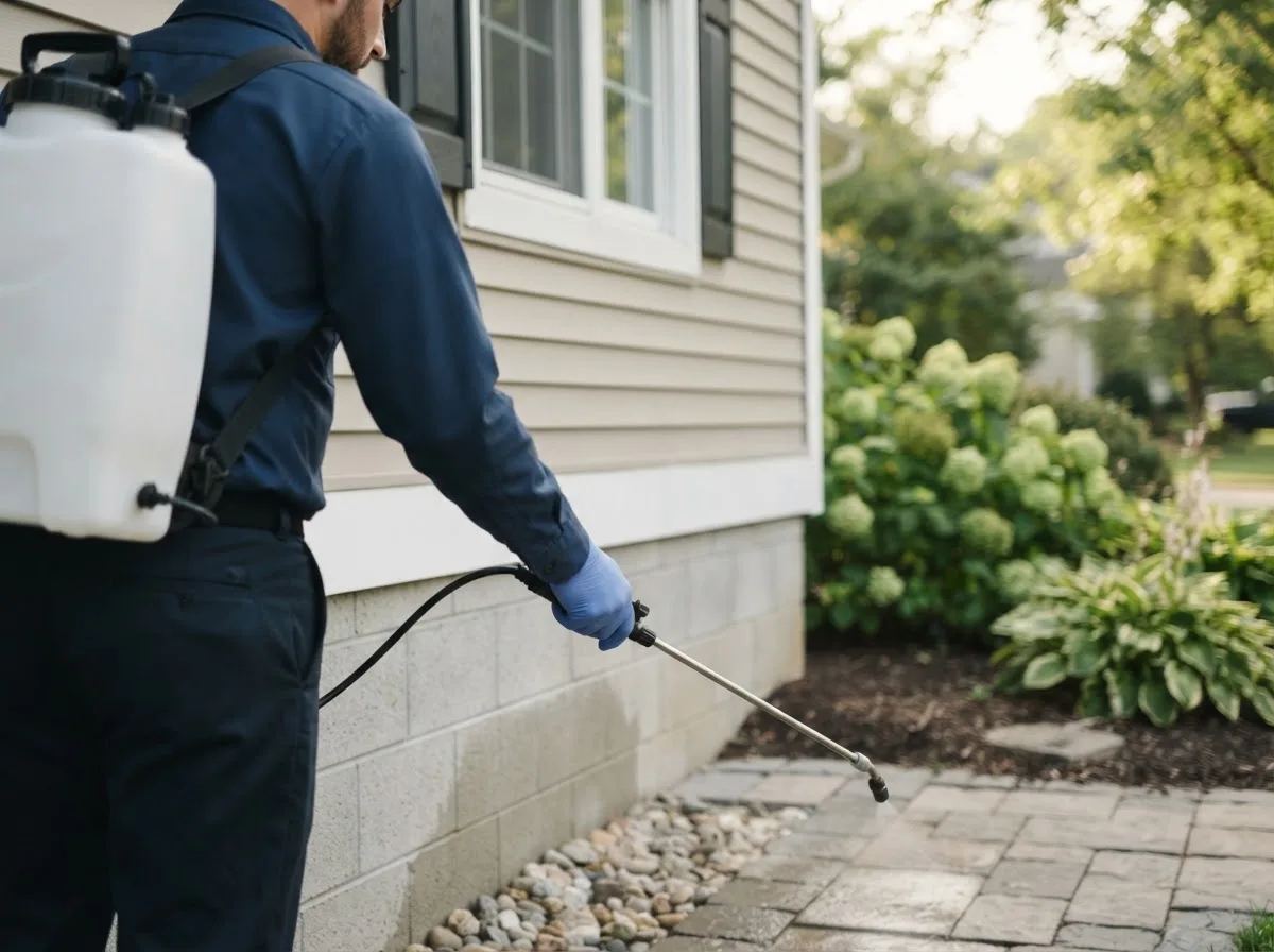 Pest control technician inspecting a home in Sparks, OK